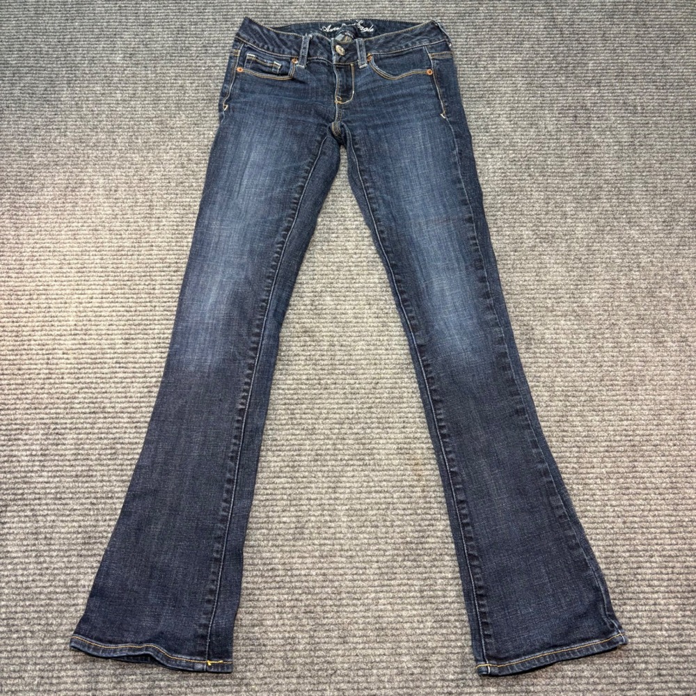 American Eagle Skinny Kick Jeans Womens 0 Regular Dark‎ Wash Sequin Back Pockets
